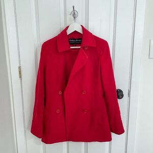 Women Cashmere Boutique Cashmere Wool Blend Pea Coat Mid Length Red Size 4